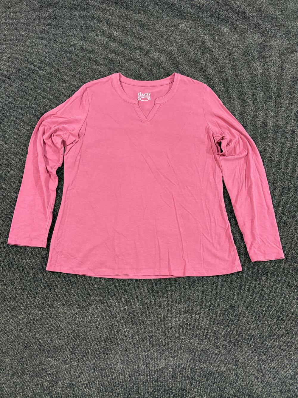 D&co Essentials Shirt Womens S Pink Split Neck Long Sleeve Stretch Basic T Shirt